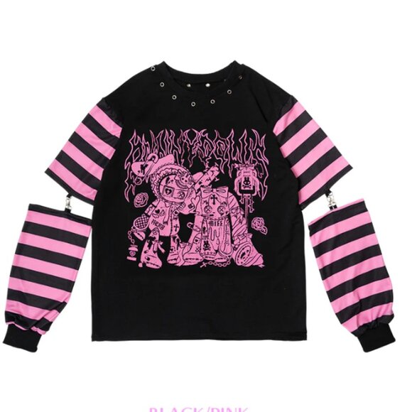 ACDC Rag Pink and Black Punk Bunny Long Sleeve Oversized T-Shirt - Picture 3 of 6